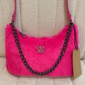 NEW Steve Madden Hot Pink BPAULA Fur‎ Baguette Shoulder Bag Chain Statement